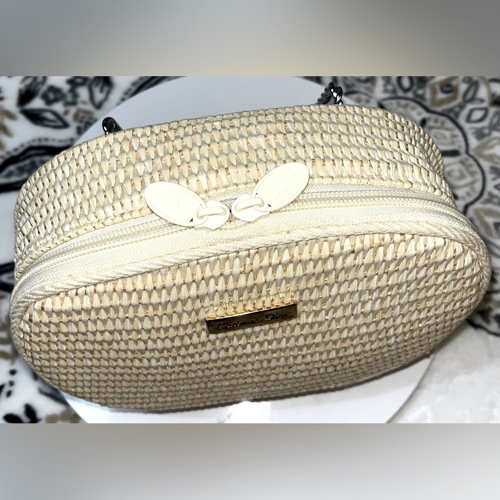 Vintage Christian DIOR Perfume Straw Weave Canvas Trim Dune Zip Tabs - Picture 8 of 14